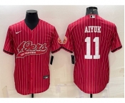 Men's San Francisco 49ers #11 Brandon Aiyuk Red Pinstripe With Patch Cool Base Stitched Baseball Jersey