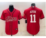 Men's San Francisco 49ers #11 Brandon Aiyuk Red With Patch Cool Base Stitched Baseball Jersey