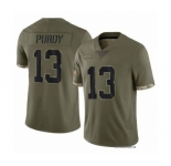 Men's San Francisco 49ers #13 Brock Purdy 2022 Olive Salute To Service Limited Stitched Jersey