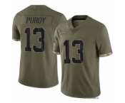 Men's San Francisco 49ers #13 Brock Purdy 2022 Olive Salute To Service Limited Stitched Jersey