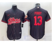 Men's San Francisco 49ers #13 Brock Purdy Black Pinstripe With Patch Cool Base Stitched Baseball Jersey
