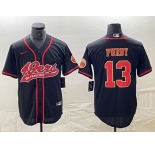 Men's San Francisco 49ers #13 Brock Purdy Black Red With Patch Cool Base Stitched Baseball Jersey