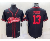 Men's San Francisco 49ers #13 Brock Purdy Black With Patch Cool Base Stitched Baseball Jersey