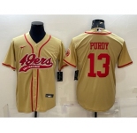 Men's San Francisco 49ers #13 Brock Purdy Gold With Patch Cool Base Stitched Baseball Jersey