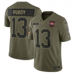 Men's San Francisco 49ers #13 Brock Purdy Olive 2025 Salute to Service Limited Football Stitched Jersey