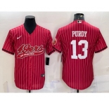 Men's San Francisco 49ers #13 Brock Purdy Red Pinstripe With Patch Cool Base Stitched Baseball Jersey