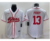 Men's San Francisco 49ers #13 Brock Purdy White With Patch Cool Base Stitched Baseball Jersey