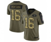 Men's San Francisco 49ers #16 Joe Montana 2021 Olive Camo Salute To Service Limited Stitched Football Jersey