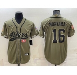 Men's San Francisco 49ers #16 Joe Montana 2022 Olive Salute to Service Cool Base Stitched Baseball Jersey