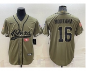 Men's San Francisco 49ers #16 Joe Montana 2022 Olive Salute to Service Cool Base Stitched Baseball Jersey