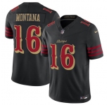 Men's San Francisco 49ers #16 Joe Montana Black 2025 F.U.S.E. “Rivalries” Vapor Limited Football Stitched Jersey