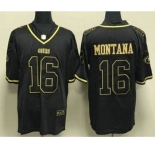 Men's San Francisco 49ers #16 Joe Montana Black Gold Stitched Jersey