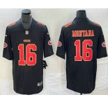 Men's San Francisco 49ers #16 Joe Montana Black Red Fashion Vapor Limited Stitched Jersey