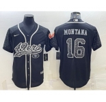 Men's San Francisco 49ers #16 Joe Montana Black Reflective With Patch Cool Base Stitched Baseball Jersey