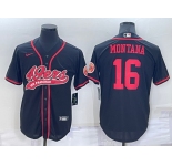 Men's San Francisco 49ers #16 Joe Montana Black Stitched Cool Base Nike Baseball Jersey