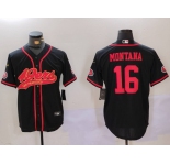 Men's San Francisco 49ers #16 Joe Montana Black With Patch Cool Base Stitched Baseball Jerseys