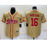 Men's San Francisco 49ers #16 Joe Montana Gold Stitched Cool Base Nike Baseball Jersey