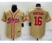 Men's San Francisco 49ers #16 Joe Montana Gold Stitched Cool Base Nike Baseball Jersey