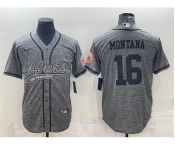 Men's San Francisco 49ers #16 Joe Montana Gray With Patch Cool Base Stitched Baseball Jersey