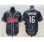 Men's San Francisco 49ers #16 Joe Montana Grey Camo With Patch Cool Base Stitched Baseball Jersey