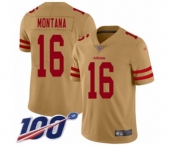 Men's San Francisco 49ers #16 Joe Montana Limited Gold Inverted Legend 100th Season Football Jersey