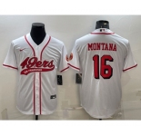 Men's San Francisco 49ers #16 Joe Montana New White With Patch Cool Base Stitched Baseball Jersey