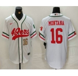 Men's San Francisco 49ers #16 Joe Montana Number White Mexico Cool Base Stitched Baseball Jersey
