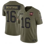 Men's San Francisco 49ers #16 Joe Montana Olive 2025 Salute to Service Limited Football Stitched Jersey