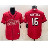 Men's San Francisco 49ers #16 Joe Montana Red Color Rush With Patch Cool Base Stitched Baseball Jersey