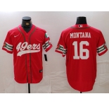 Men's San Francisco 49ers #16 Joe Montana Red Mexico Cool Base Stitched Baseball Jersey