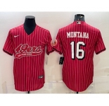 Men's San Francisco 49ers #16 Joe Montana Red Pinstripe Color Rush With Patch Cool Base Stitched Baseball Jersey