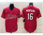 Men's San Francisco 49ers #16 Joe Montana Red Pinstripe Color Rush With Patch Cool Base Stitched Baseball Jersey