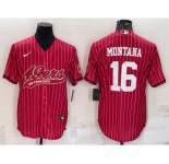 Men's San Francisco 49ers #16 Joe Montana Red Pinstripe With Patch Cool Base Stitched Baseball Jersey