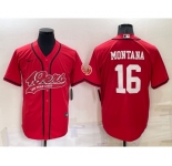 Men's San Francisco 49ers #16 Joe Montana Red Stitched Cool Base Nike Baseball Jersey