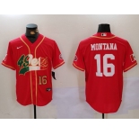 Men's San Francisco 49ers #16 Joe Montana Red With Patch Cool Base Stitched Baseball Jerseys