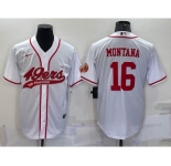 Men's San Francisco 49ers #16 Joe Montana White With Patch Cool Base Stitched Baseball Jersey