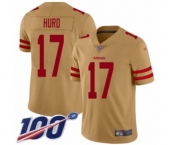 Men's San Francisco 49ers #17 Jalen Hurd Limited Gold Inverted Legend 100th Season Football Jersey