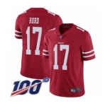 Men's San Francisco 49ers #17 Jalen Hurd Red Team Color Vapor Untouchable Limited Player 100th Season Football Jersey