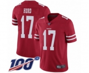 Men's San Francisco 49ers #17 Jalen Hurd Red Team Color Vapor Untouchable Limited Player 100th Season Football Jersey