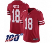 Men's San Francisco 49ers #18 Dante Pettis Red Team Color Vapor Untouchable Limited Player 100th Season Football Jersey
