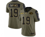 Men's San Francisco 49ers #19 Deebo Samuel 2021 Olive Camo Salute To Service Golden Limited Stitched Football Jersey