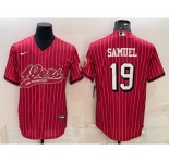 Men's San Francisco 49ers #19 Deebo Samuel Red Pinstripe Color Rush With Patch Cool Base Stitched Baseball Jersey
