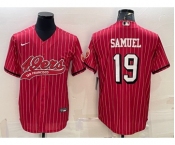 Men's San Francisco 49ers #19 Deebo Samuel Red Pinstripe Color Rush With Patch Cool Base Stitched Baseball Jersey