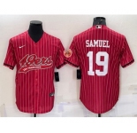 Men's San Francisco 49ers #19 Deebo Samuel Red With Patch Cool Base Stitched Baseball Jersey