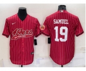 Men's San Francisco 49ers #19 Deebo Samuel Red With Patch Cool Base Stitched Baseball Jersey