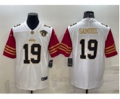 Men's San Francisco 49ers #19 Deebo Samuel White Gold Edition With 75TH Patch Limited Stitched Football Jersey