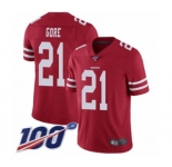 Men's San Francisco 49ers #21 Frank Gore Red Team Color Vapor Untouchable Limited Player 100th Season Football Jersey