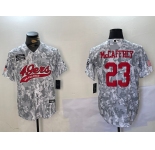 Men's San Francisco 49ers #23 Christian McCaffrey Arctic Camo 2024 Salute to Service Stitched Baseball Jersey