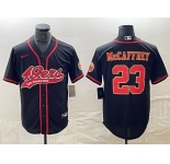 Men's San Francisco 49ers #23 Christian McCaffrey Black Red With Patch Cool Base Stitched Baseball Jersey