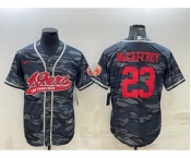 Men's San Francisco 49ers #23 Christian McCaffrey Grey Camo With Patch Cool Base Stitched Baseball Jersey